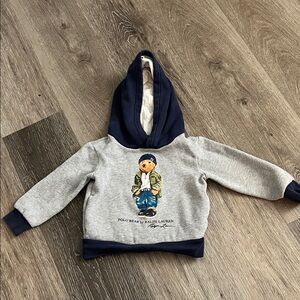 Ralph Lauren Kids Gray and Navy Bear Hoodie